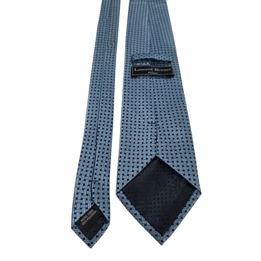 Laurent Bennet Mens Silk Blend Patterned‎ Necktie Blue Formal Accessory Luxury